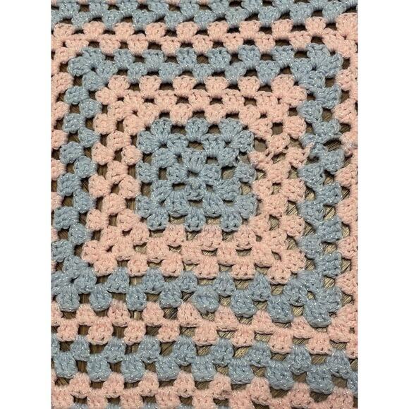 Handmade Pink & Blue Crochet Granny Square Baby Afghan Blanket 29x29 - Picture 3 of 4